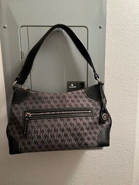 Dooney and Bourke monogram jacquard fabric with pebble leather shoulder bag